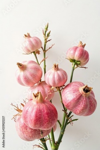 Pomegranate flowers on white background delicate and pale, gentle, spring