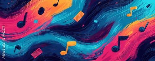 An artistic representation of summer concerts, swirling musical notes blending into vibrant ticket stubs.