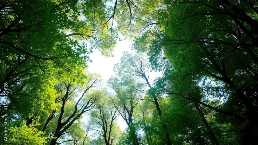 Fototapeta premium Lush forest canopy with sunlight filtering through, canopy, foliage