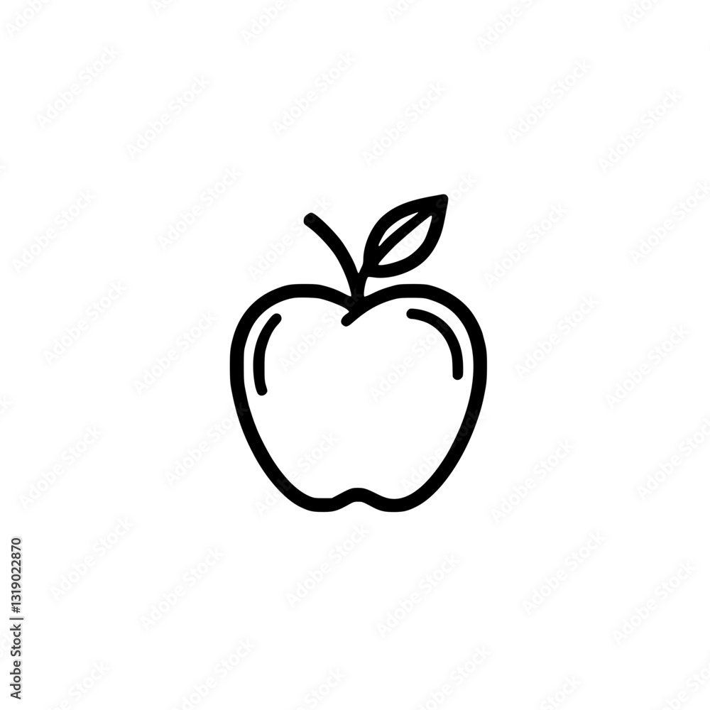 Line art icon of an apple with a leaf Line art icon of an apple with a leaf
