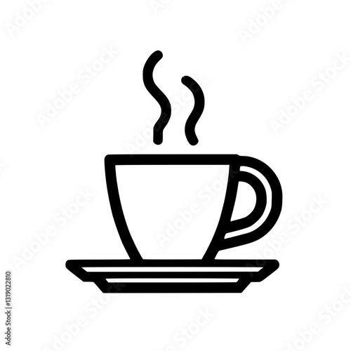 Stylized and icon of a steaming cup of coffee or tea placed on a simple saucer against a transparent backdrop