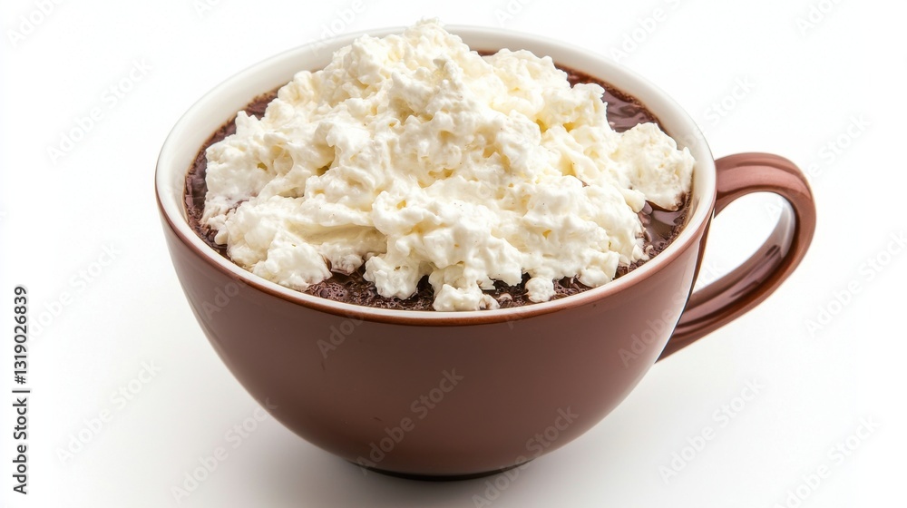 Brown Mug of Hot Chocolate Topped with Whipped Cream Brown Mug of Hot Chocolate Topped with Whipped Cream