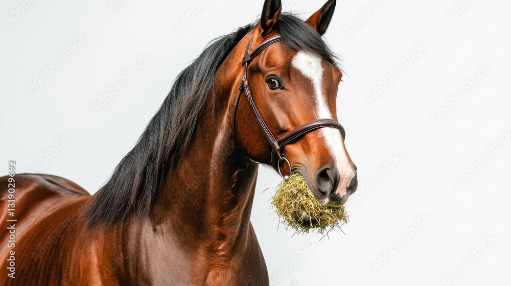 Obraz premium Chestnut Horse Portrait Studio Shot of a Brown Horse with Black Mane and Tail, Against White Background