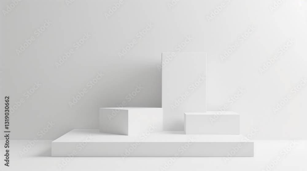 geometrical forms white background. White elements design copy space with empty illuminated room template table stage podium. White color product background placement geometrical forms white background. White elements design copy space with empty illuminated room template table stage podium. White color product background placement