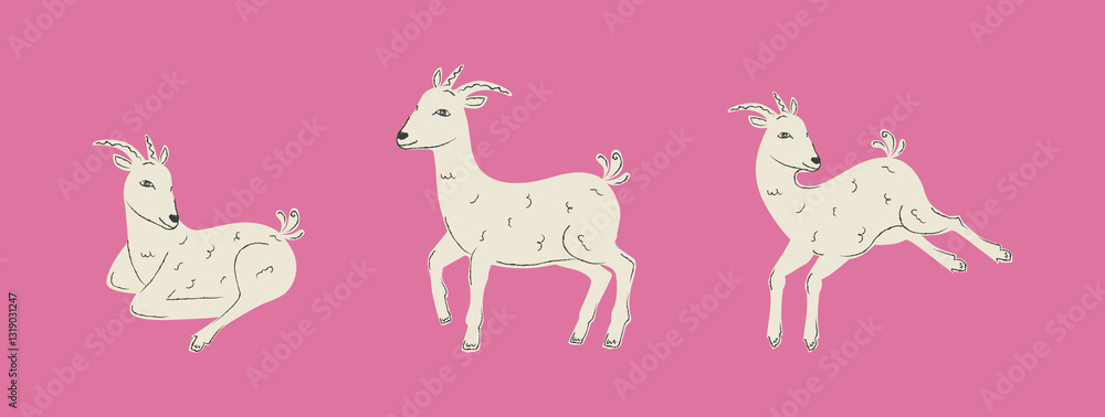 Cute minimalist goat illustrations on pink background – playful hand-drawn art Cute minimalist goat illustrations on pink background – playful hand-drawn art