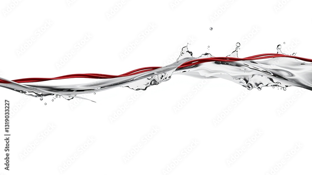 Curved Wire with Water Splash, Rippled Surface, Scarlet & Ash White Curved Wire with Water Splash, Rippled Surface, Scarlet & Ash White