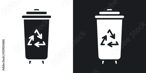 Trash compactor icons in solid black and white collection