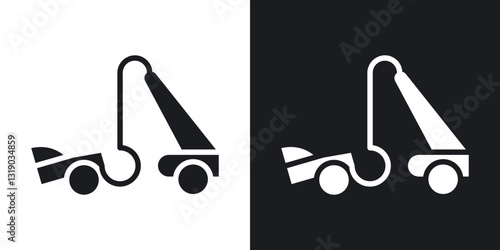 Towed car icons in solid black and white collection