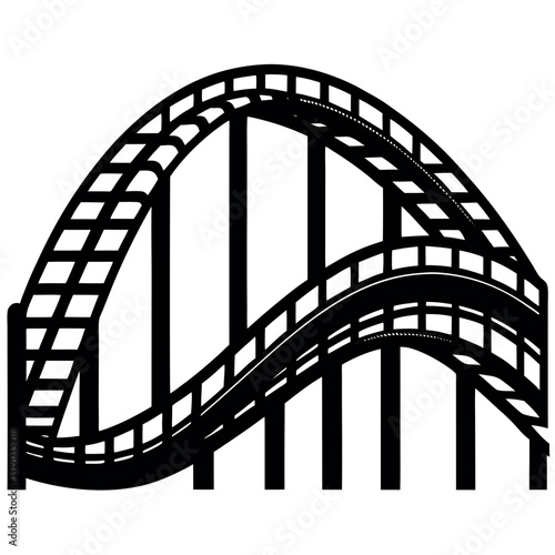 Roller coaster silhouette on white background.