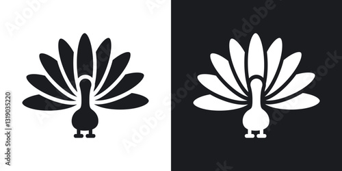 Thanksgiving peacock icons in solid black and white collection