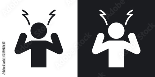 Stressed human icons in solid black and white collection