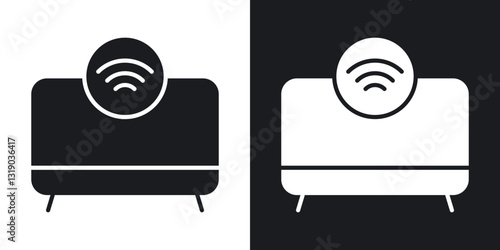 Smart tv icons in solid black and white collection