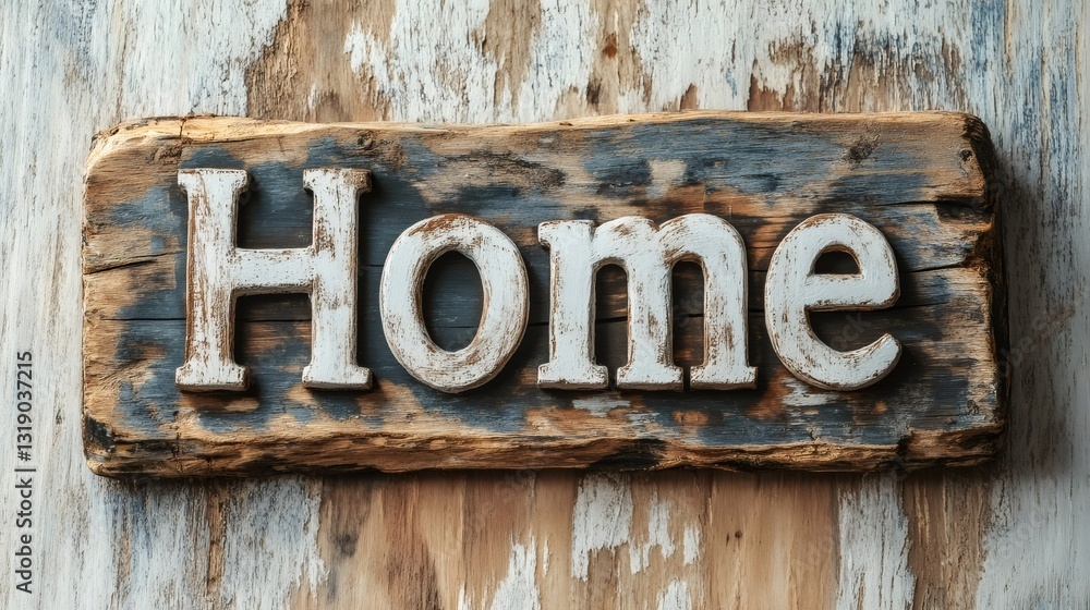 Rustic wooden home sign hanging on weathered wood background Rustic wooden home sign hanging on weathered wood background