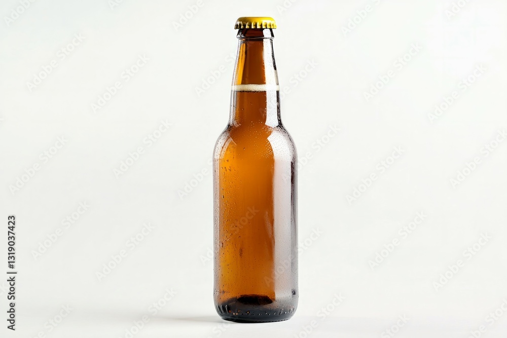 Amber glass bottle front view on plain background. AI generated Amber glass bottle front view on plain background. AI generated