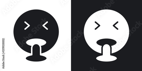 Puking emoji icons in solid black and white collection