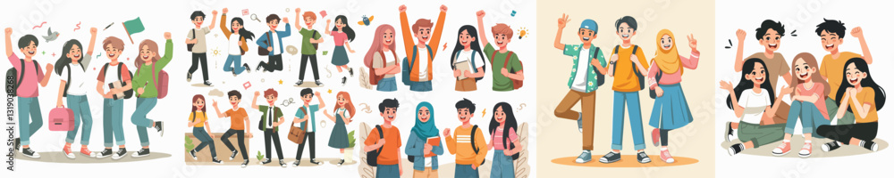 Vector image of cheerful and happy teenager