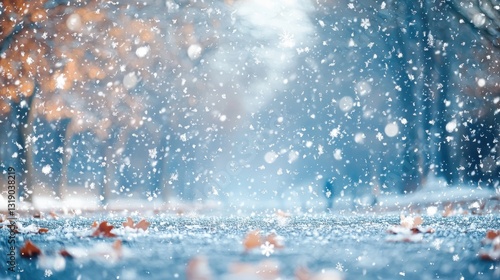 Intense snow storm with blustering winds and heavy snowfall creating whiteout conditions