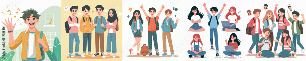 Vector image of cheerful and happy teenager