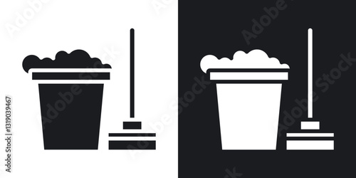 Mop cleaning icons in solid black and white collection