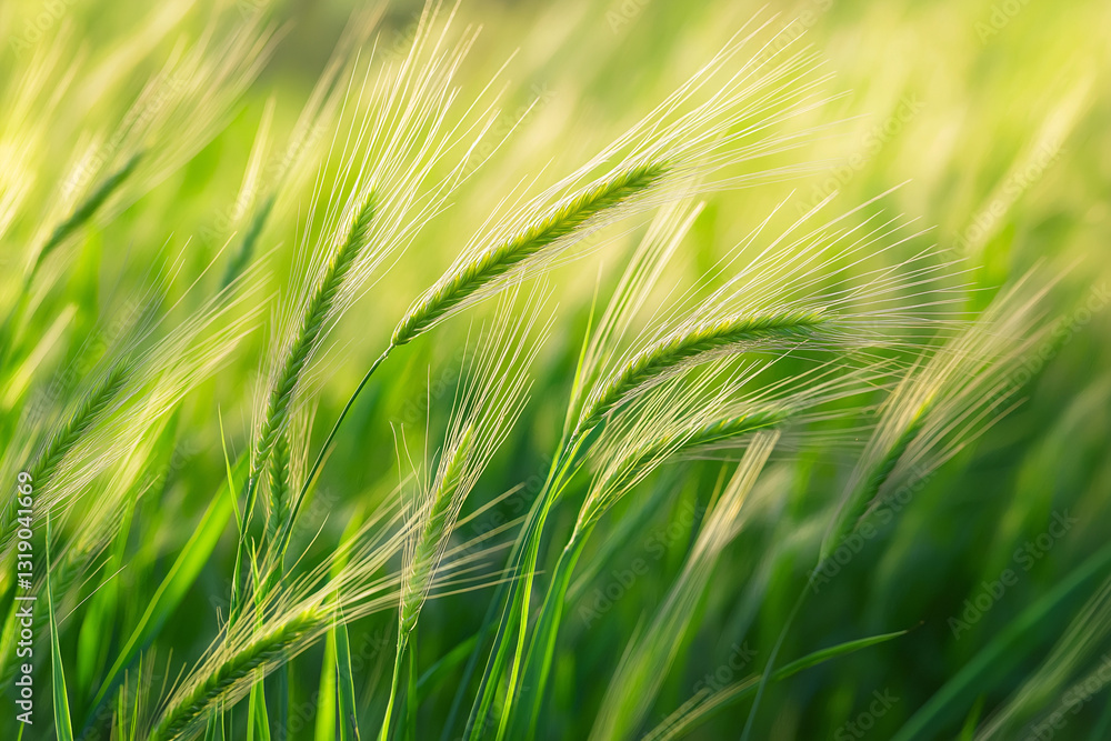 field of lush green grass or barley, with a focus on the natural movement and texture created by the wind. field of lush green grass or barley, with a focus on the natural movement and texture created by the wind.