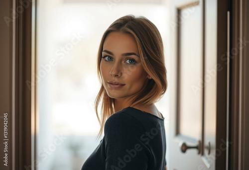Female portrait in a doorway with natural light Free Download Female portrait in a doorway with natural light - GFXLoad
