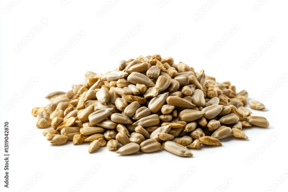 Pile of sunflower seeds on white background. AI generative Pile of sunflower seeds on white background. AI generative