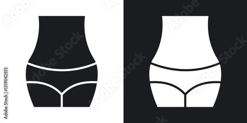 Female hips and waist icons in solid black and white collection
