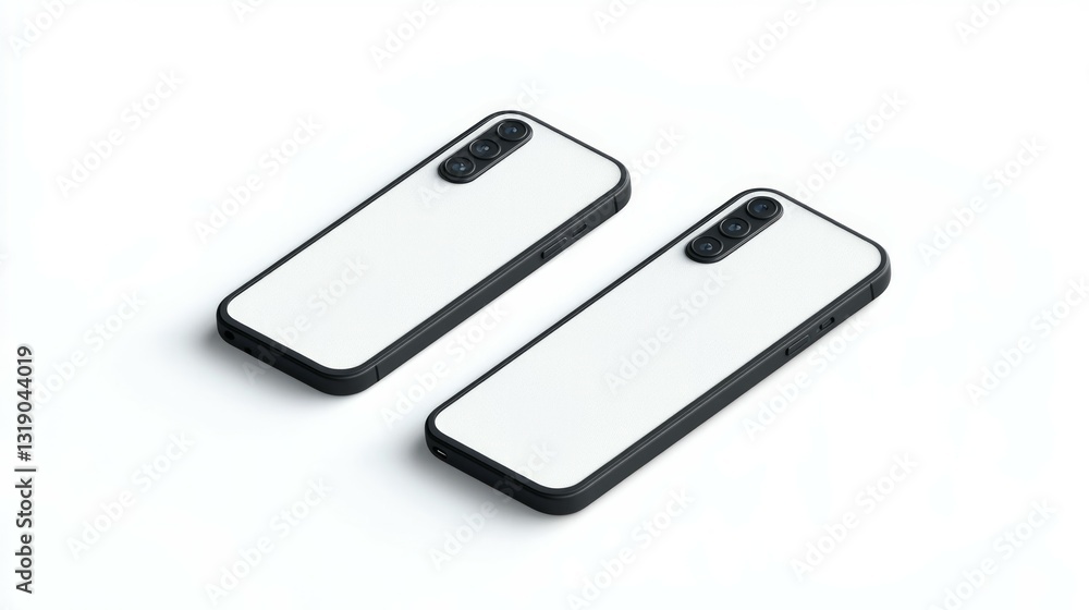 Smartphone with thin, round edges in three positions, isolated on white. Versatile phone mockup, ideal for showcasing modern design Smartphone with thin, round edges in three positions, isolated on white. Versatile phone mockup, ideal for showcasing modern design