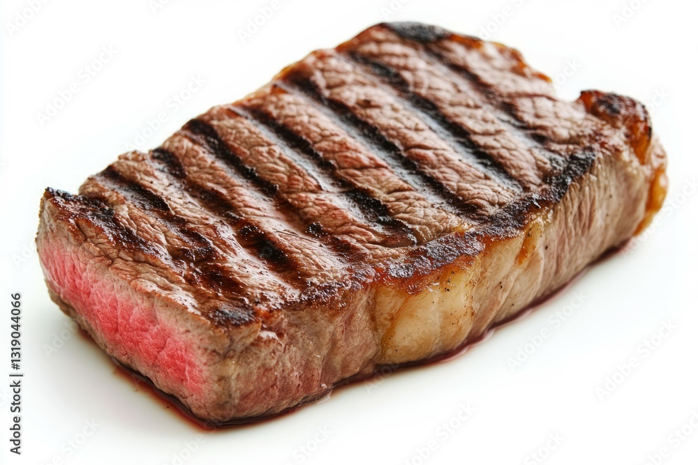 Juicy grilled steak close-up on white background. AI generative Juicy grilled steak close-up on white background. AI generative