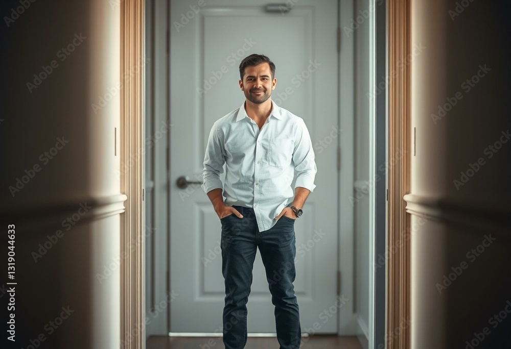 Male portrait in doorway with natural light Male portrait in doorway with natural light