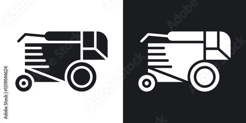 Combine harvester icons in solid black and white collection