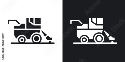 Combine harvester icons in solid black and white collection