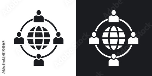 Business networking icons in solid black and white collection