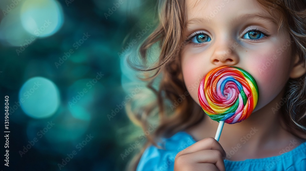Professional and Creative Image of a Young Girl Enjoying a Colorful Lollipop Professional and Creative Image of a Young Girl Enjoying a Colorful Lollipop