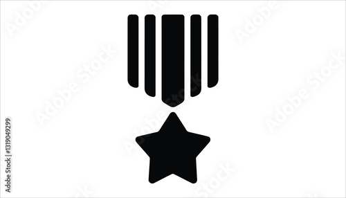 Award Medal Icon . Military and Achievement Badge Silhouette Vector for Honors and Recognition.