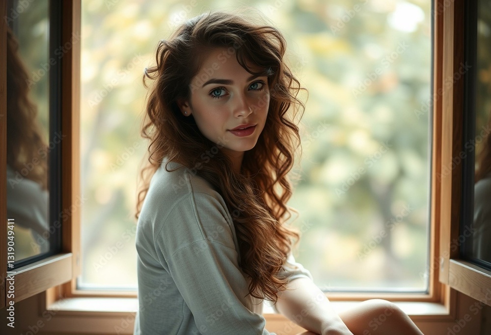 Female portrait in a window Female portrait in a window