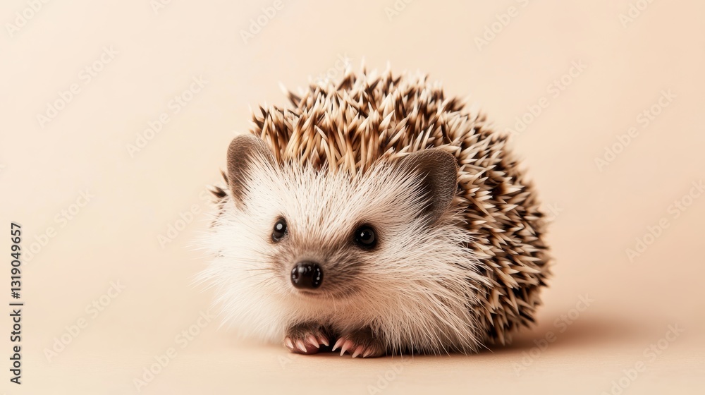 Obraz premium Tiny hedgehog with soft quills curled, tiny nose peeking out
