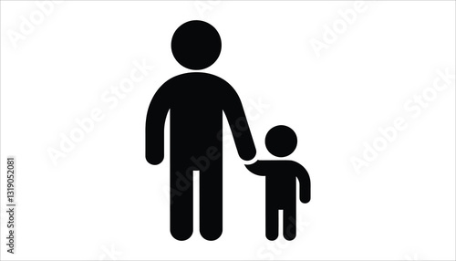Parent and Child Holding Hands Icon. Family Relationship Symbol.