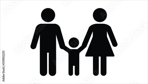 Parent and Child Holding Hands Icon. Family Relationship Symbol.