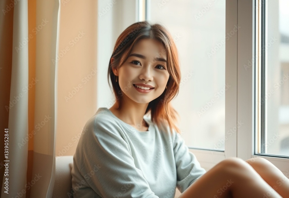 Photorealistic portrait of a natural light female in a window Photorealistic portrait of a natural light female in a window