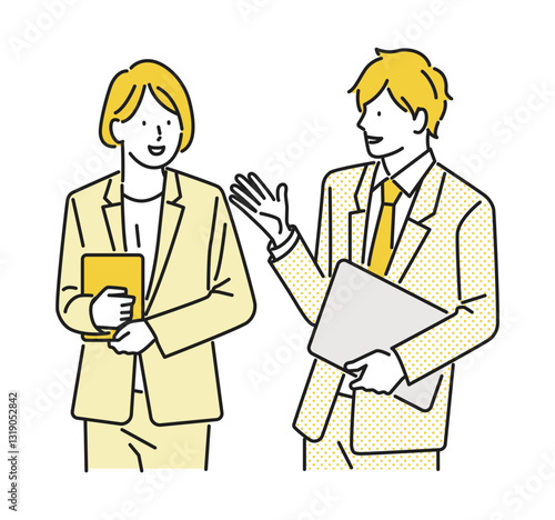 イラスト素材：ミーティングをするビジネスパーソン
