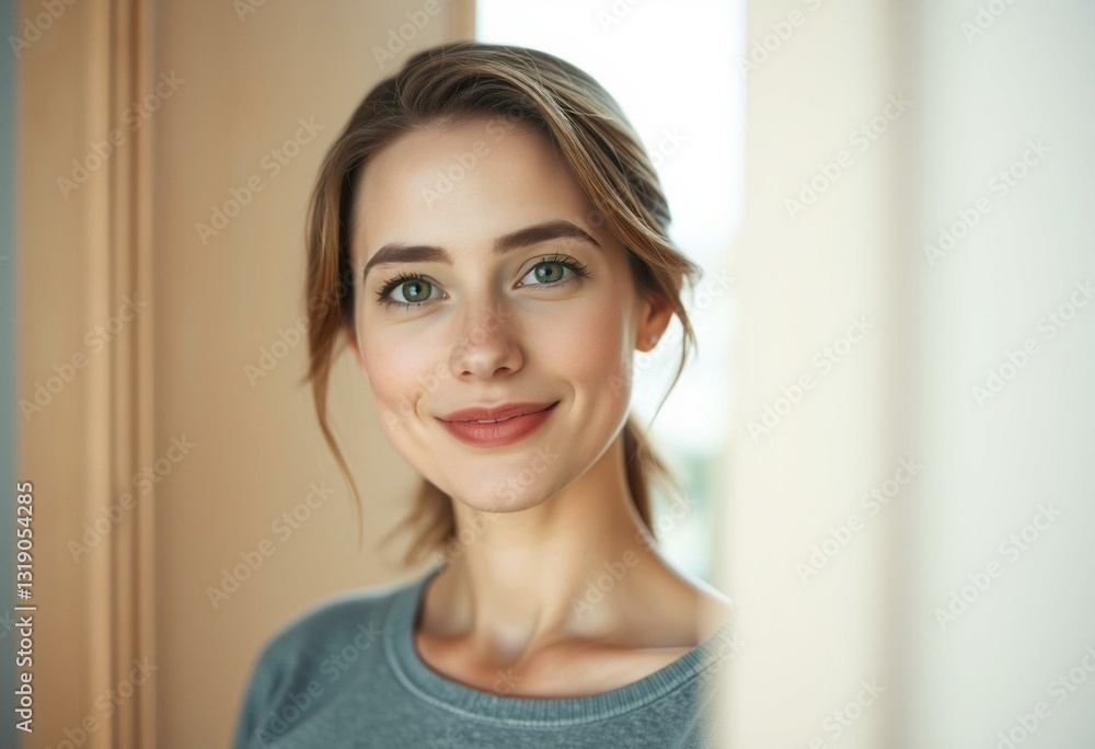 Female portrait in doorway with natural light Female portrait in doorway with natural light