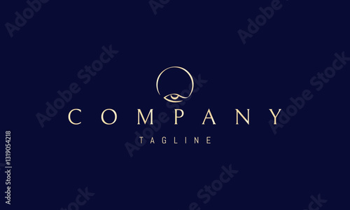 Vector golden logo with an abstract image of an eye and the sun.