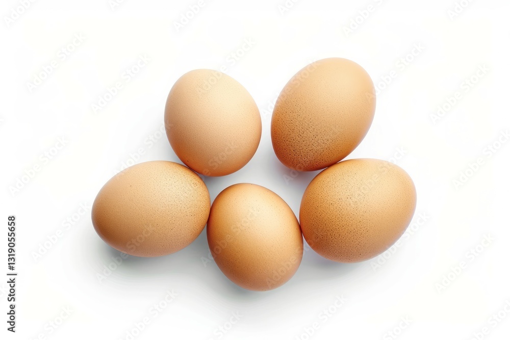 Few brown eggs on white background. Artificial intelligence image Few brown eggs on white background. Artificial intelligence image