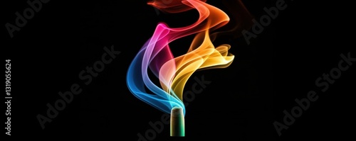 A vibrant swirl of colorful smoke against a black background, creating an artistic and captivating visual effect.