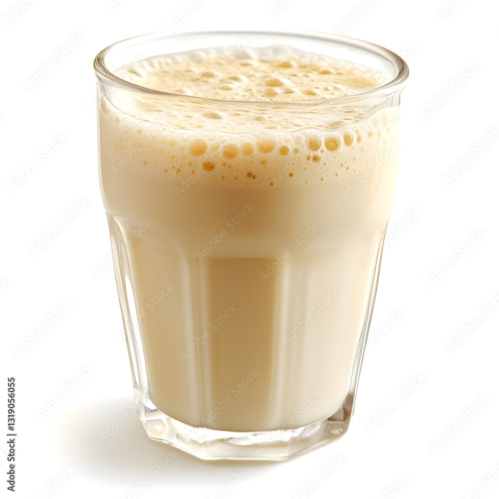 Fresh and creamy buffalo milk in a clear glass isolated on a bright white background for a pure dairy experience Fresh and creamy buffalo milk in a clear glass isolated on a bright white background for a pure dairy experience