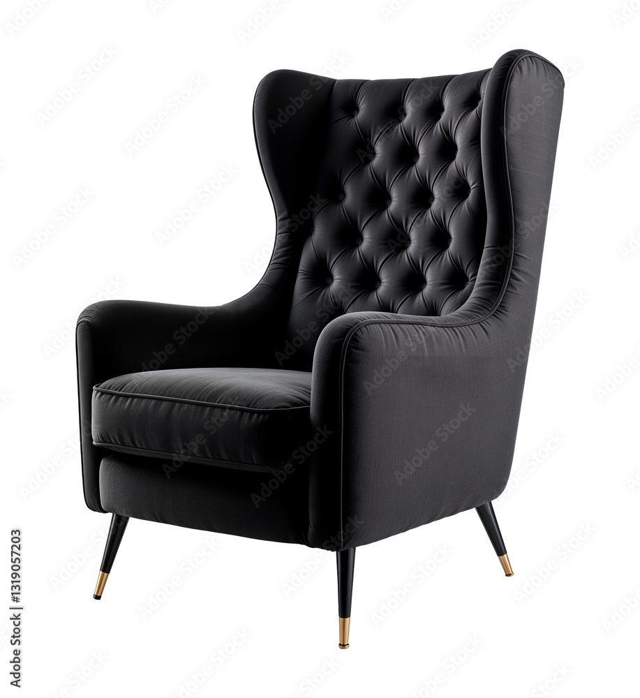 Naklejka premium Black suede high back chair with carriage tie, isolated on transparent background, png