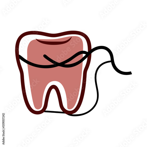 Dental floss icon with tooth, oral hygiene concept