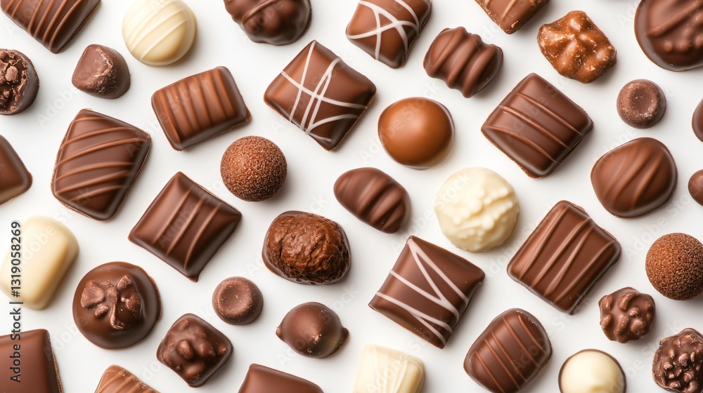 Assorted chocolates laid out, a variety of textures and shapes, perfect for gifting or indulging in sweet moments. Assorted chocolates laid out, a variety of textures and shapes, perfect for gifting or indulging in sweet moments.