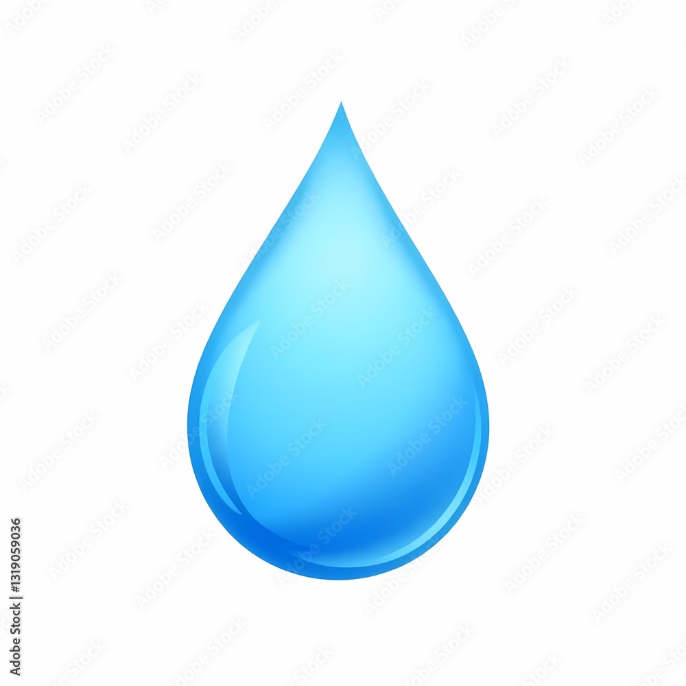 Water droplet illustration: a clear, radiant blue water droplet with a clean and smooth gradient reflecting purity and freshness. Water droplet illustration: a clear, radiant blue water droplet with a clean and smooth gradient reflecting purity and freshness.